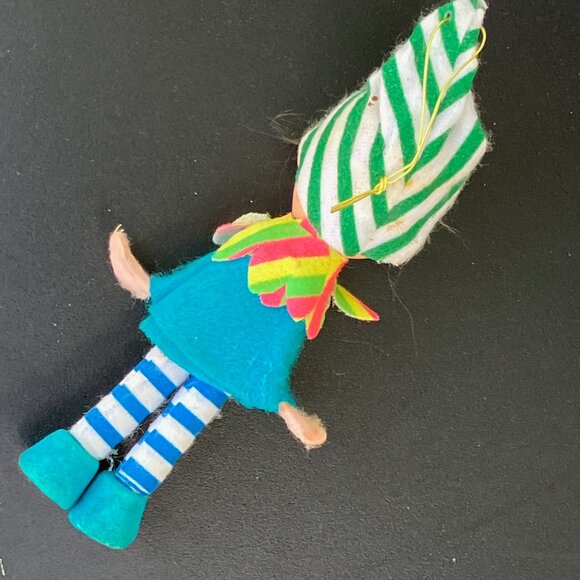 Napco Japan Mod Stripe Pixie Blue Eyed Girl Elf Christmas Ornament - Picture 6 of 13